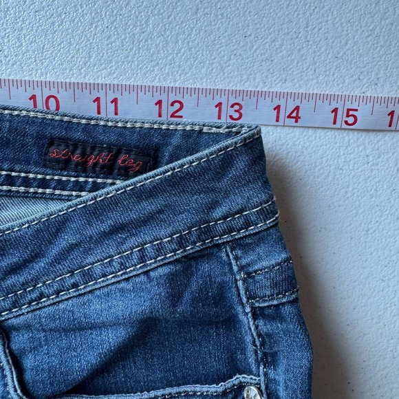 Earl Jean Jeans Womens 4 Blue Mid Rise Straight Leg Lace Rhinestone Studded - Picture 4 of 9